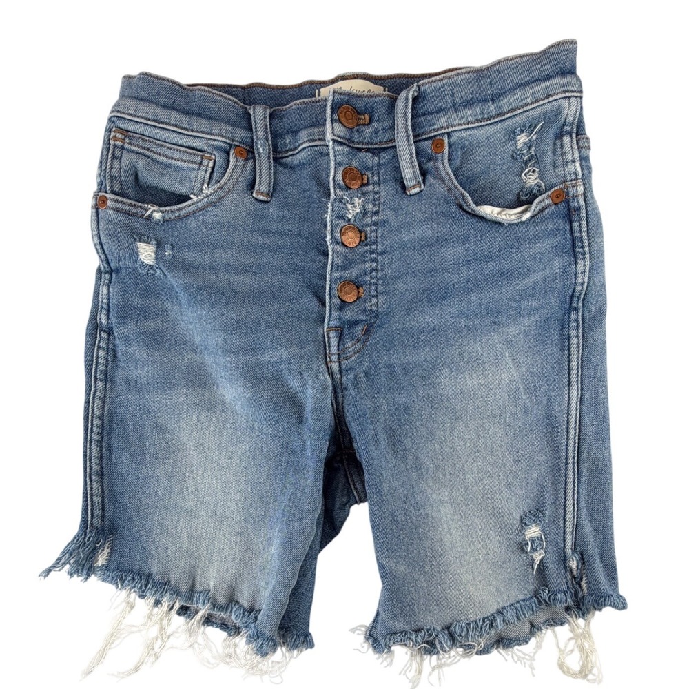 Madewell 10 High-Rise Skinny Denim Shorts Button‎ Fly Distressed Blue Size 29T